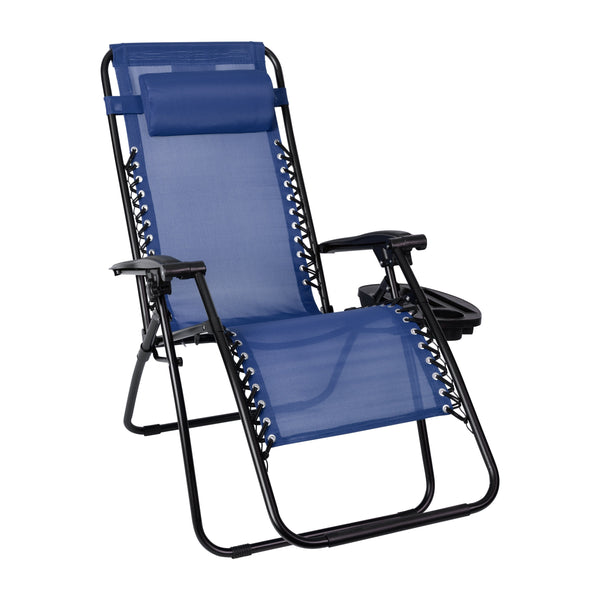 Navy |#| 2 Pack Adjustable Mesh Zero Gravity Lounge Chair with Cup Holder Tray - Navy