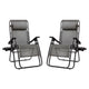 Gray |#| 2 Pack Adjustable Mesh Zero Gravity Lounge Chair with Cup Holder Tray - Gray
