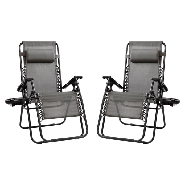 Gray |#| 2 Pack Adjustable Mesh Zero Gravity Lounge Chair with Cup Holder Tray - Gray