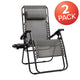 Gray |#| 2 Pack Adjustable Mesh Zero Gravity Lounge Chair with Cup Holder Tray - Gray