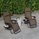 Brown |#| 2 Pack Adjustable Mesh Zero Gravity Lounge Chair with Cup Holder Tray - Brown