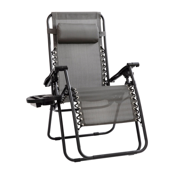 Gray |#| 2 Pack Adjustable Mesh Zero Gravity Lounge Chair with Cup Holder Tray - Gray
