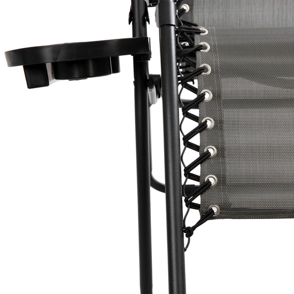 Gray |#| 2 Pack Adjustable Mesh Zero Gravity Lounge Chair with Cup Holder Tray - Gray