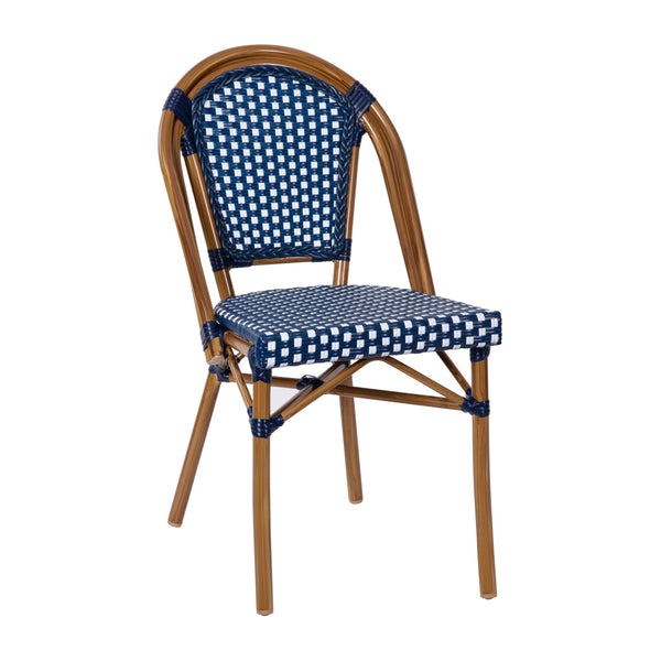 Navy & White Rattan/Natural Frame |#| Indoor/Outdoor Commercial French Bistro Set with Table and 2 Chairs in Navy/Wht