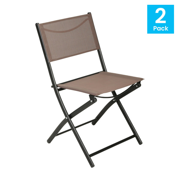 Brown |#| 2 Pack Commercial Outdoor Flex Comfort Folding Chair with Metal Frame in Brown