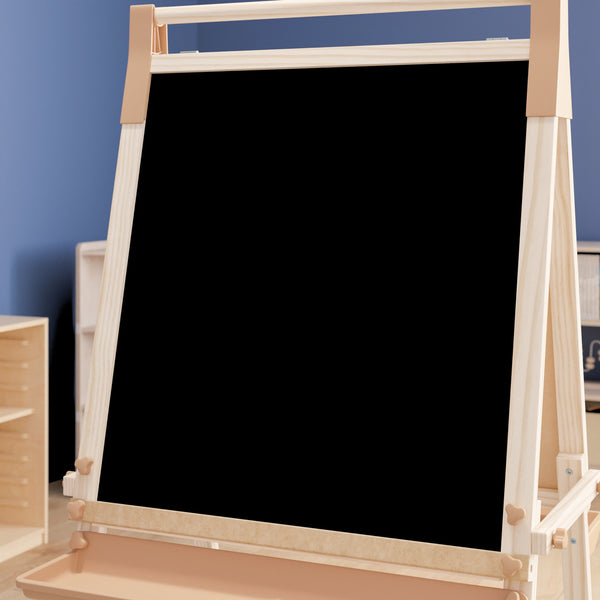 Commercial Wooden Standing Art Easel with Chalkboard & Dry Erase Board-Natural