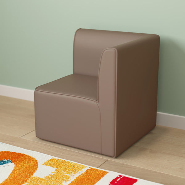 Commercial Grade Armless Modular 1-Seater Corner Chair - Neutral Vinyl