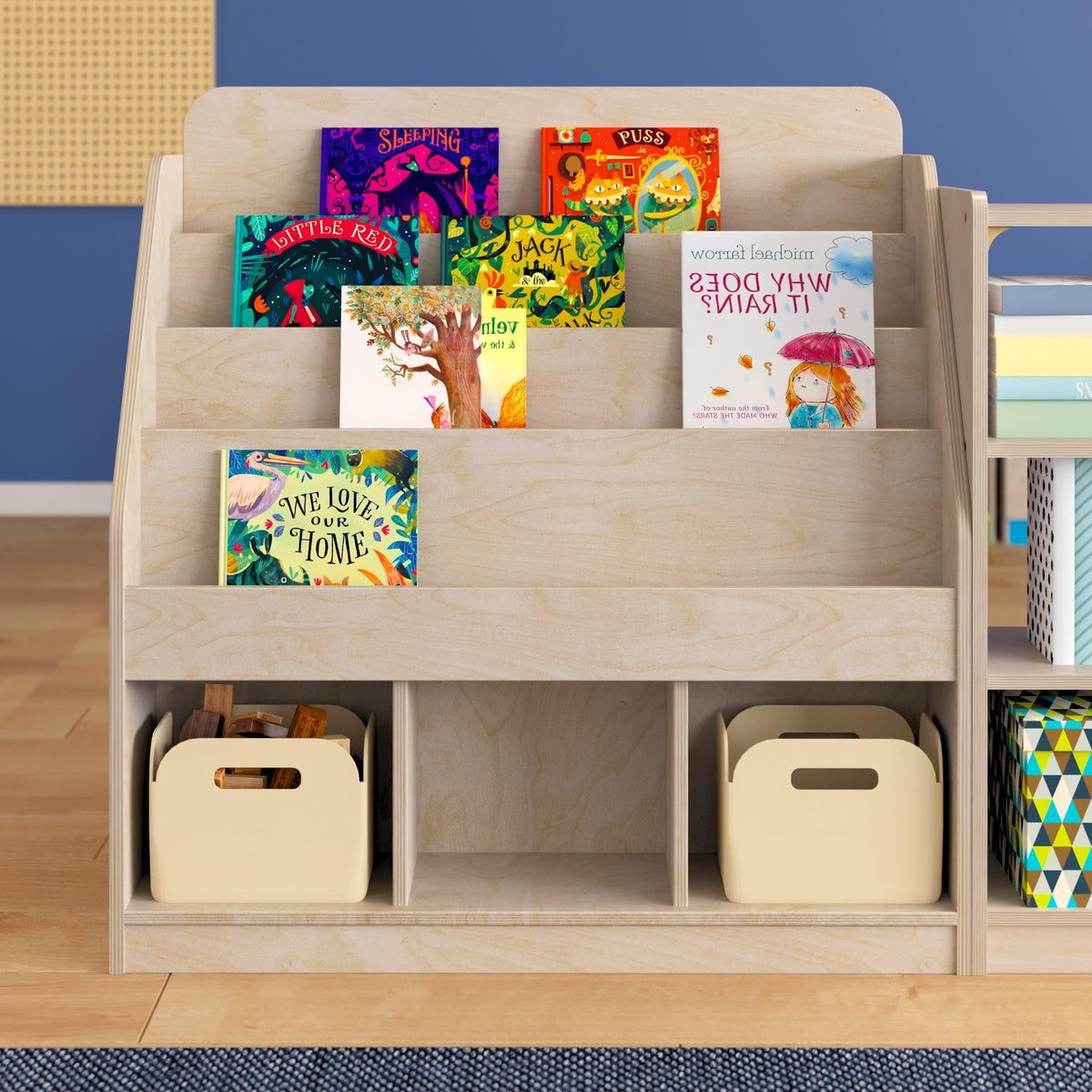 Commercial Grade Natural Wooden 4 Tier Classroom Bookstand Display Shelf