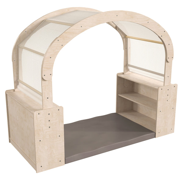 Commercial Grade Wooden Reading Nook with Shelves and Canopy