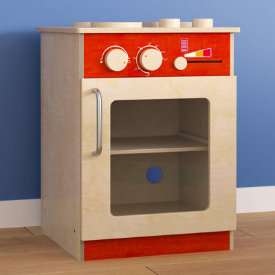 Bright Beginnings Commercial Grade Wooden Children's Kitchen Stove with Integrated Storage