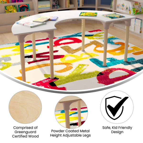 Commercial Grade Adjustable Height Half Circle Wood Activity Table - Beech/White