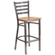 Natural Wood Seat/Clear Coated Metal Frame |#| Clear Coated Ladder Back Metal Restaurant Barstool - Natural Wood Seat