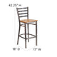 Natural Wood Seat/Clear Coated Metal Frame |#| Clear Coated Ladder Back Metal Restaurant Barstool - Natural Wood Seat