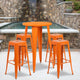 Orange |#| 24inch Round Orange Metal Indoor-Outdoor Bar Table Set with 4 Backless Stools
