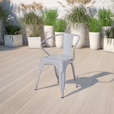 Commercial Grade Metal Indoor-Outdoor Chair with Arms - View 2