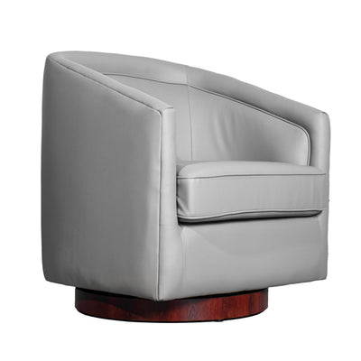 Dean Club Style Commercial Barrel Accent Armchair with 360 Degree Swivel Metal Base and Sloped Armrests - View 1
