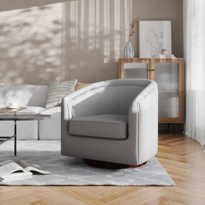 Dean Club Style Commercial Barrel Accent Armchair with 360 Degree Swivel Metal Base and Sloped Armrests - View 2