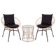 Black Cushions/Tan Frame |#| Indoor/Outdoor Rattan Rope Bistro Set, Glass Top Table & Cushions-Tan/Black