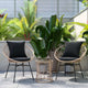 Black Cushions/Tan Frame |#| Indoor/Outdoor Rattan Rope Bistro Set, Glass Top Table & Cushions-Tan/Black