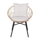 Light Gray Fabric/Tan Frame |#| Indoor/Outdoor Rattan Rope Bistro Set, Glass Top Table & Cushions-Tan/Light Gray