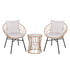 Devon 3-Piece Indoor/Outdoor Bistro Set, Papasan Style Rattan Rope Chairs, Glass Top Side Table & Cushions