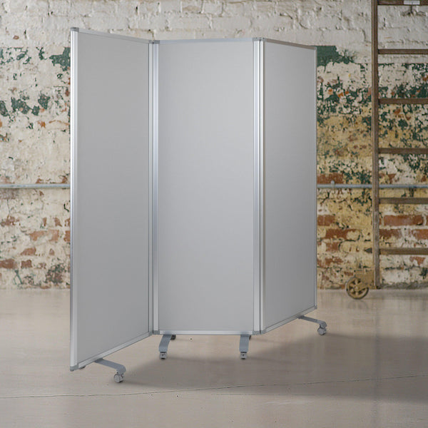 White/Gray |#| Mobile Whiteboard/Cloth 3 Section Partition with Locking Casters, 72inchH x 24inchW