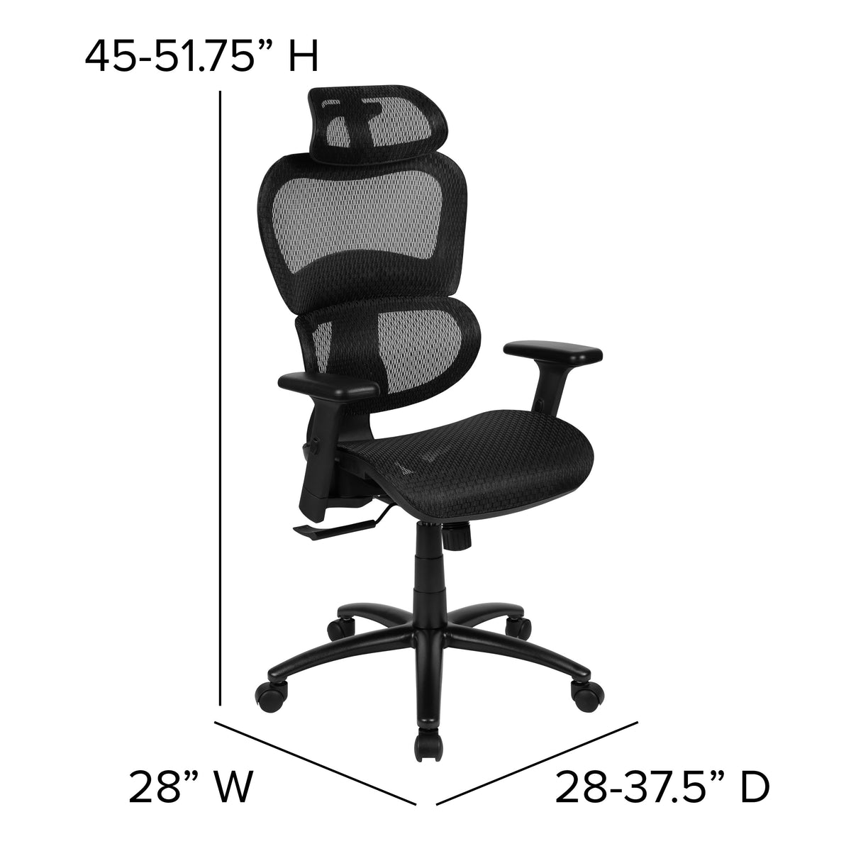Black |#| Ergonomic Black Mesh Office Chair-Synchro-Tilt, Headrest, Adjustable Pivot Arms