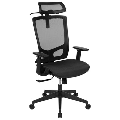 Ergonomic Mesh Office Chair with Synchro-Tilt, Pivot Adjustable Headrest, Lumbar Support, Coat Hanger and Adjustable Arms