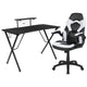White |#| Black/White Gaming Desk Set with Cup Holder, Headphone Hook, and Monitor Stand