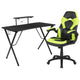 Green |#| Black/Green Gaming Desk Set with Cup Holder, Headphone Hook, and Monitor Stand