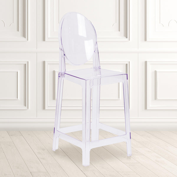 Ghost Counter Stool with Oval Back in Transparent Crystal - Wedding Chairs