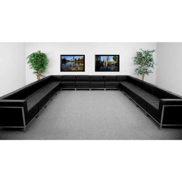 Black |#| Black LeatherSoft Modular U-Shape Sectional Configuration, 16 Pieces