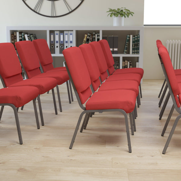 Red Fabric/Silver Vein Frame |#| 18.5inchW Stacking Church Chair in Red Fabric - Silver Vein Frame