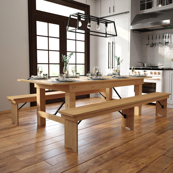Light Natural |#| 8' x 40" Rectangular Antique Rustic Light Natural Solid Pine Folding Farm Table