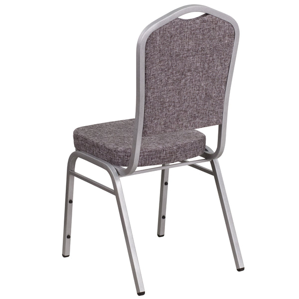Navy Fabric/Silver Frame |#| Crown Back Stacking Banquet Chair in Navy Fabric - Silver Frame