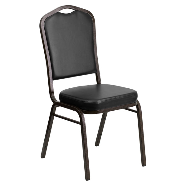Black Vinyl/Gold Vein Frame |#| Crown Back Stacking Banquet Chair in Black Vinyl - Gold Vein Frame