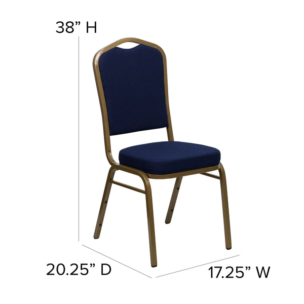 Navy Blue Patterned Fabric/Gold Vein Frame |#| Crown Back Stacking Banquet Chair in Navy Blue Patterned Fabric-Gold Vein Frame