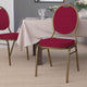 Burgundy Patterned Fabric/Gold Frame |#| Teardrop Back Stacking Banquet Chair in Burgundy Patterned Fabric - Gold Frame