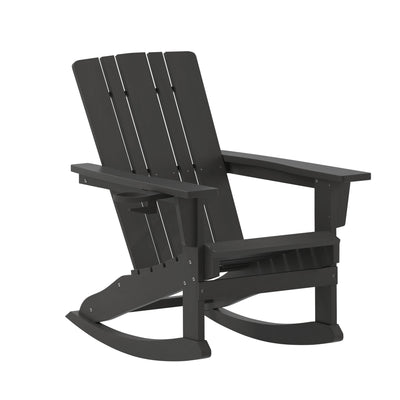 Halifax HDPE Adirondack Chair with Cup Holder and Pull Out Ottoman, All-Weather HDPE Indoor/Outdoor Chair