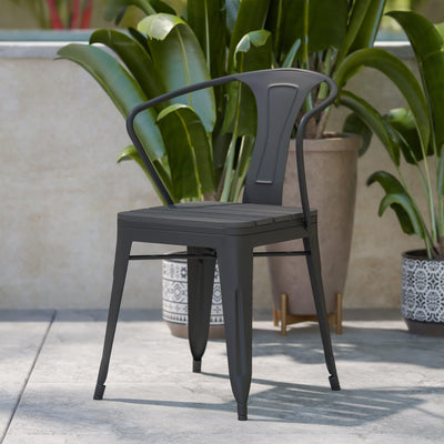 Helvey Commercial Indoor/Outdoor Stacking Arm Chair with Vertical Slat Back and Poly Resin Slatted Seat