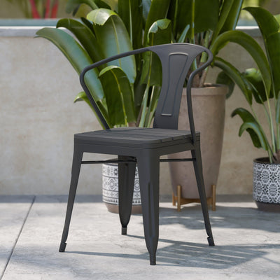 Helvey Commercial Indoor/Outdoor Stacking Arm Chair with Vertical Slat Back and Poly Resin Slatted Seat - View 2