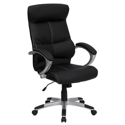 High Back LeatherSoft Executive Swivel Office Chair with Curved Headrest and White Line Stitching