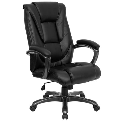 High Back LeatherSoft Layered Upholstered Executive Swivel Ergonomic Office Chair with Smoke Metal Base and Padded Arms