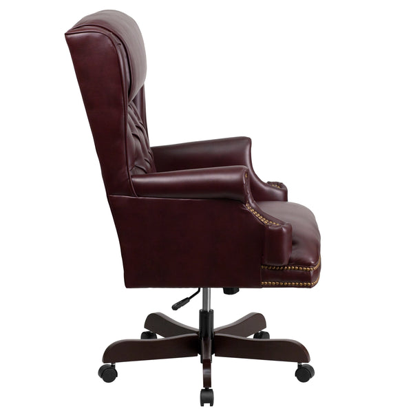 Burgundy |#| High Back Tufted Burgundy LeatherSoft Ergonomic Chair with Oversized Headrest