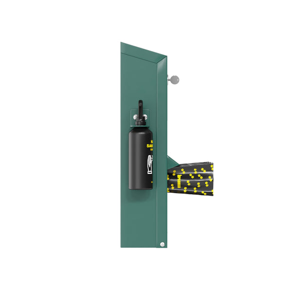 Mountable Locking Roll Pet Waste Bag Dispenser with Hand Sanitizer Bottle