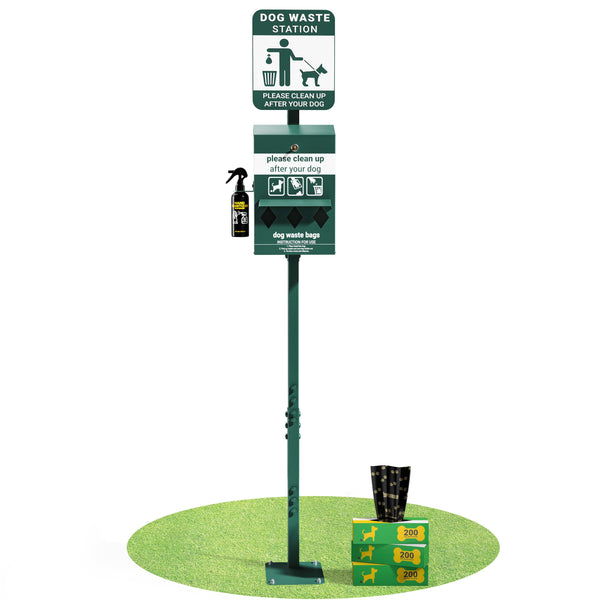 Mini Pet Waste Station with Roll Waste Bag Dispenser-Hand Sanitizer Bottle-Green