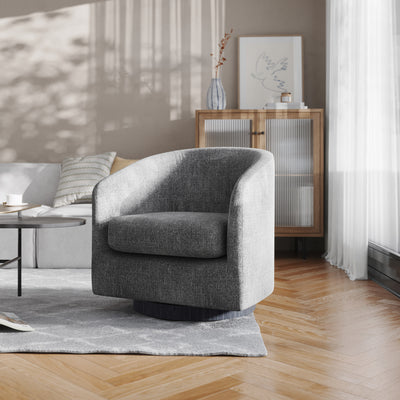 Landon Club Style Commercial Barrel Accent Armchair with 360 Degree Swivel Metal Base and Sloped Armrests - View 2