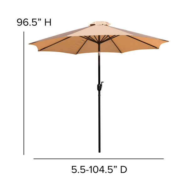 Tan |#| Faux Teak 35inch Square Patio Table, 2 Chairs & Tan 9FT Patio Umbrella with Base