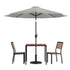 Lark 5 Piece All-Weather Deck or Patio Set with Stacking Faux Teak Chairs, Faux Teak Table & Umbrella with Base