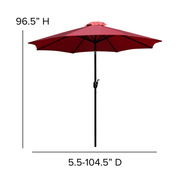 Red |#| Faux Teak 35inch Square Patio Table, 4 Chairs & Red 9FT Patio Umbrella with Base